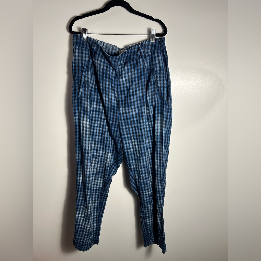 Anthropologie Maeve Avryl Bleached Slim Pants Blue Check Plaid Sz 14 - Picture 5 of 14